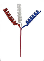 13"  Glitter Plastic Curly Ribbon Pick- Red, White, Blue  SKU HJ1029