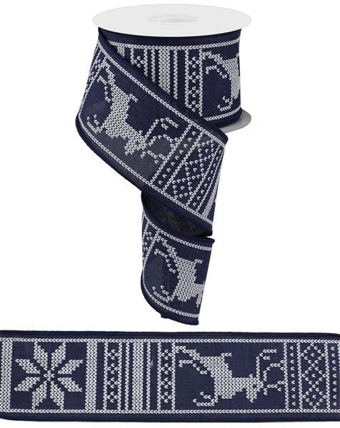 2.5" Christmas Sweater Ribbon-Navy Blue/White  SKU RG0169919