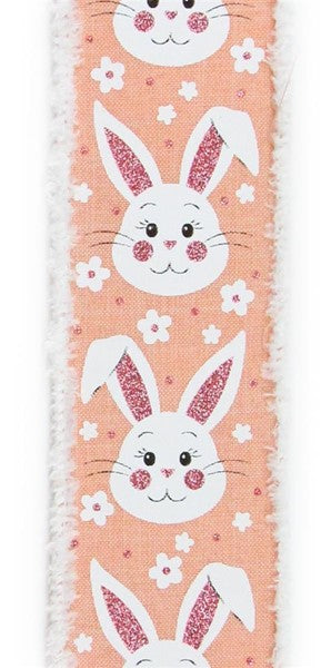 2.5"  Bunny Faces on Royal Snowdrift Ribbon- Peach/Light Pink/White/Black SKU RG0814021