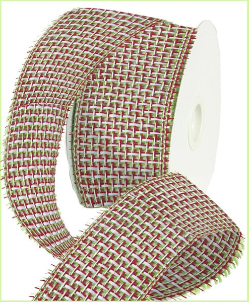 4" Criss Cross Mesh Ribbon-Red/White/Lime   SKU RR700431